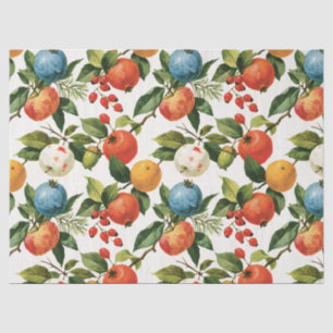 Papel De Seda Patrón Navideño de Frutas de Invierno Festivo