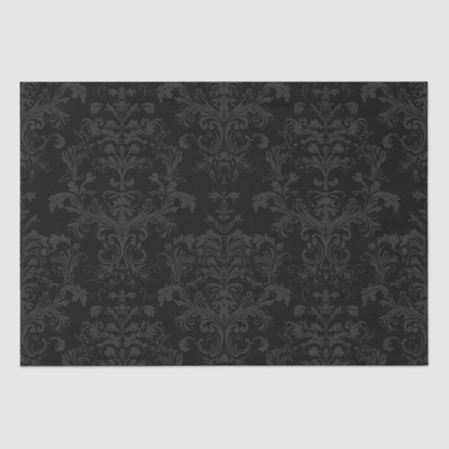 Papel De Seda Patrón negro oscuro de Damasco de Moda de anclaje (Anverso)