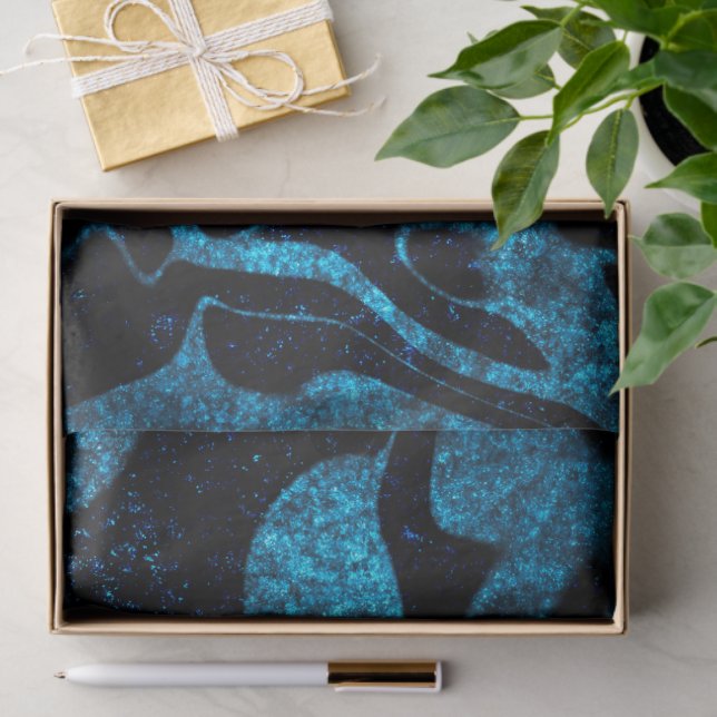 Papel De Seda Patrón ondulado de purpurina azul y negro (Regalo )