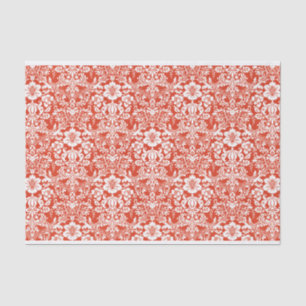 Papel De Seda Patrón ornamental de Damasco rojo y blanco