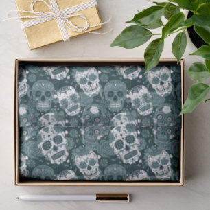 Papel De Seda patrón ornamental floral de cráneo azucarado retro