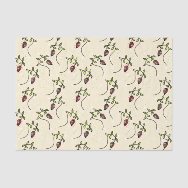 Papel De Seda Patrón ornamental verde oliva (Anverso)