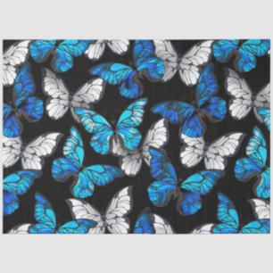 Papel De Seda Patrón oscuro sin foco con mariposas azules morfo