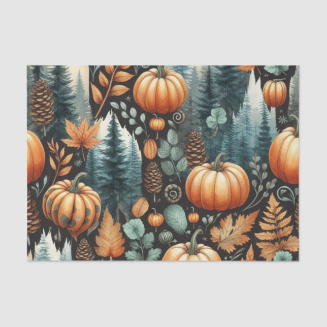 Papel De Seda Patrón otoño de acuarela de calabaza para otoño (Anverso)