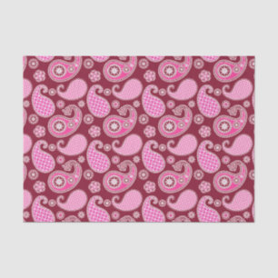 Papel De Seda Patrón paisley, borgoña, rosa y blanco