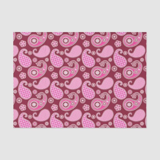 Papel De Seda Patrón paisley, borgoña, rosa y blanco (Anverso)