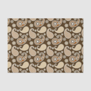 Papel De Seda Patrón paisley, chocolate marrón y tan
