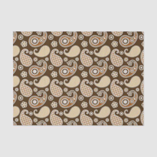 Papel De Seda Patrón paisley, chocolate marrón y tan (Anverso)