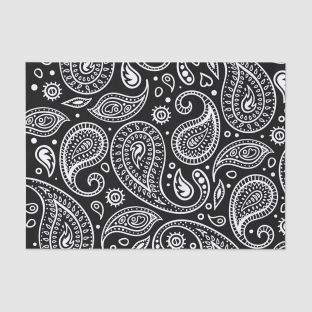 Papel De Seda Patrón paisley clásico blanco y negro Personalizab (Anverso)