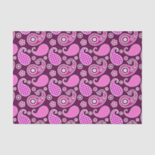 Papel De Seda Patrón paisley, fucsia rosa, púrpura y blanca