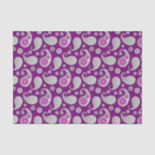 Papel De Seda Patrón paisley, gris plateado / gris sobre morado