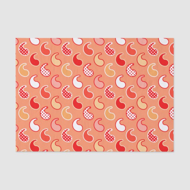 Papel De Seda Patrón paisley moderno, Naranja coral y blanco (Anverso)