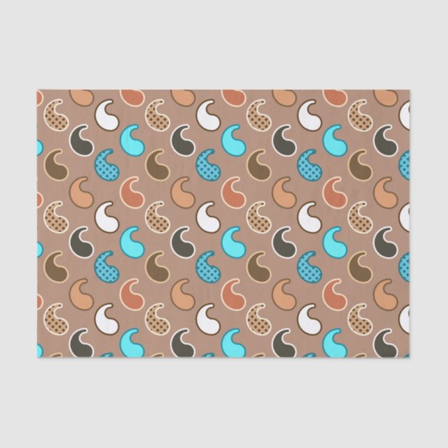 Papel De Seda Patrón Paisley moderno, Taupe, Turquesa y Arroz (Anverso)