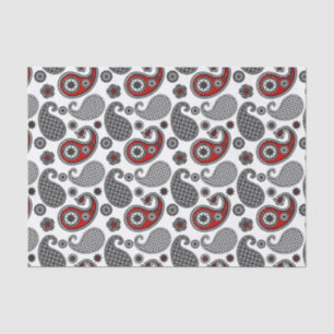 Papel De Seda Patrón paisley, negro, blanco y rojo