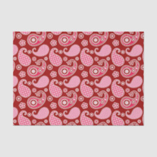 Papel De Seda Patrón paisley, rojo oscuro, rosa y blanco