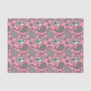 Papel De Seda Patrón paisley, tonos grises sobre rosa