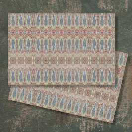 Papel De Seda Patrón Paisley Vintage Decoración Gris Rojo Azul