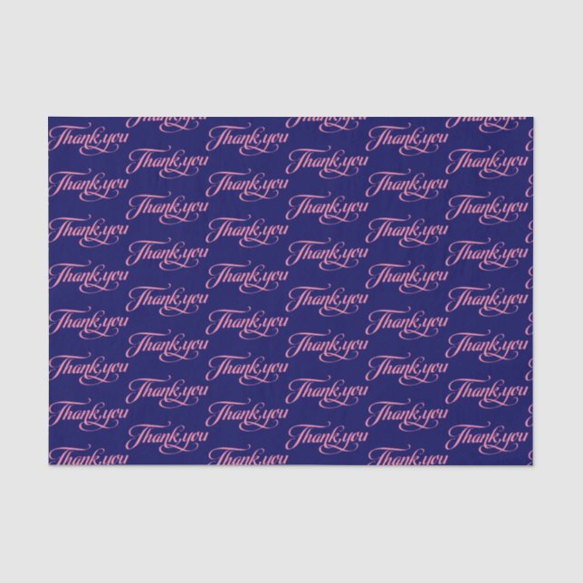 Papel De Seda Patrón Pastel Rosa Y Azul Oscuro Gracias (Anverso)