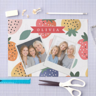 Papel De Seda Patrón Personalizado de Fresa Colorido de Verano