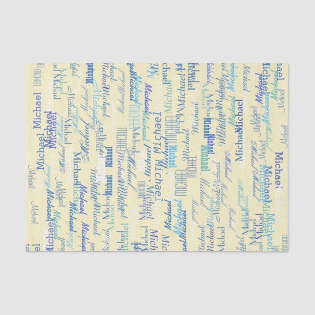 Papel De Seda Patrón personalizado de nombre azul por todas part (Anverso)