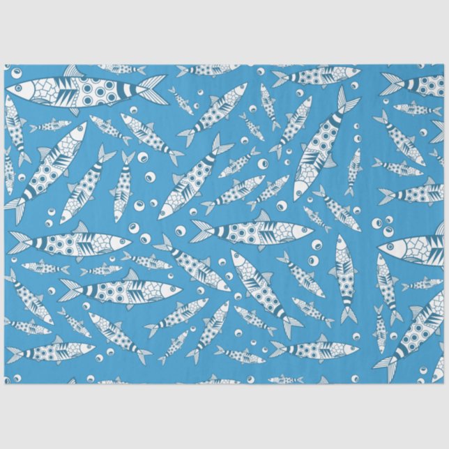 Papel De Seda Patrón portugués de sardinas de Lisboa Azulejos az (Anverso)