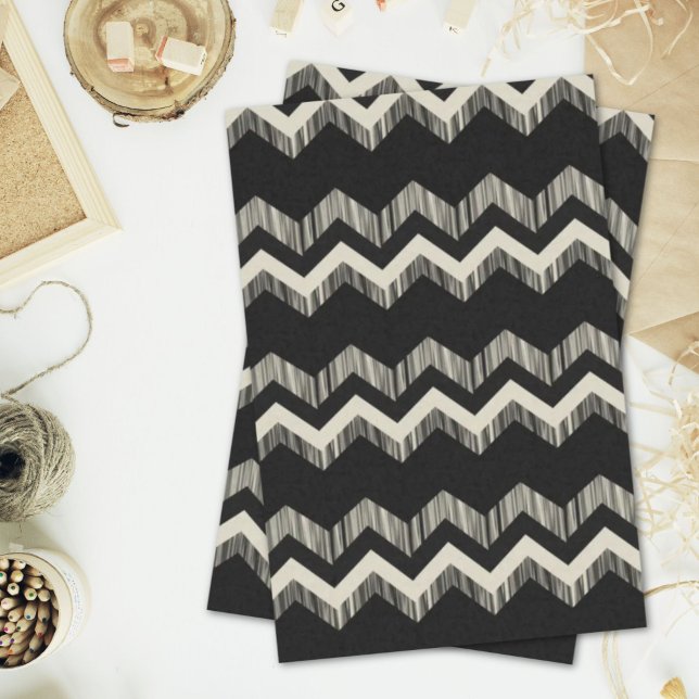 Papel De Seda Patrón Preppy De Giro Negro Y Gris Chevron (Preppy Girly Pattern Black And Grey Chevron Tissue Paper)