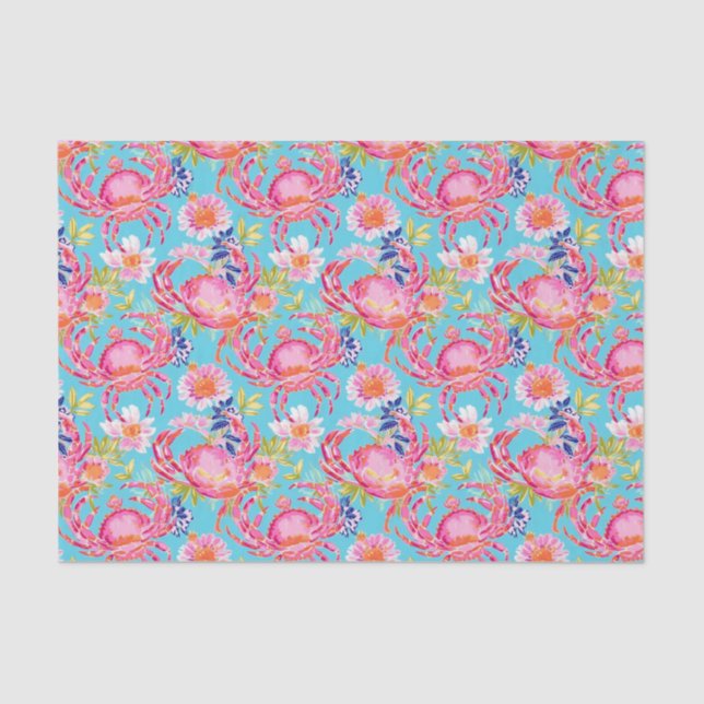 Papel De Seda Patrón Preppy Palm Beach Ocean Crabs (Anverso)