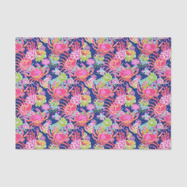 Papel De Seda Patrón Preppy Palm Beach Ocean Crabs (Anverso)