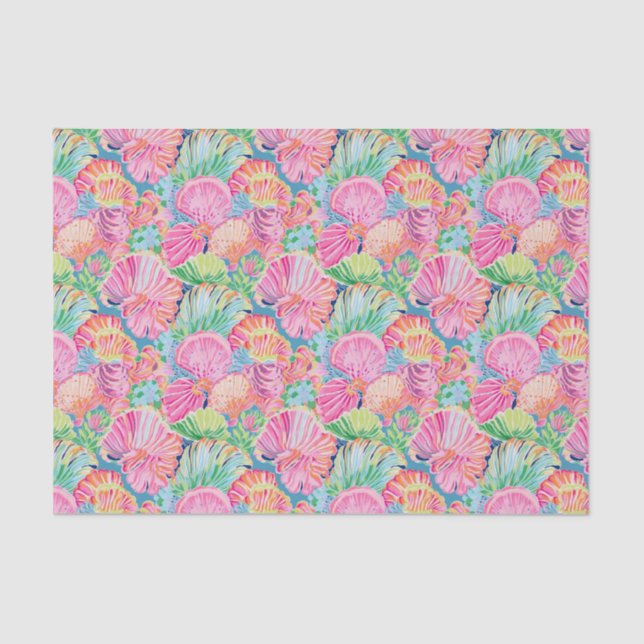 Papel De Seda Patrón Preppy Palm Beach Ocean Shell (Anverso)