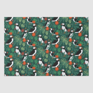 Papel De Seda Patrón Puffin Verde