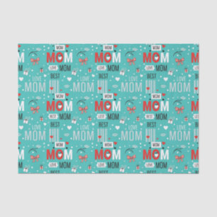 Papel De Seda Patrón Retro de Amor de Mamá en Turquesa Cómic