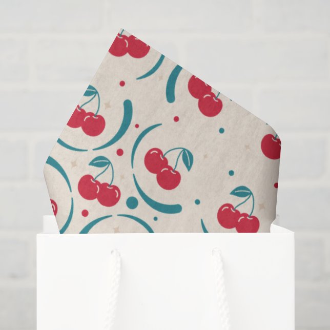 Papel De Seda Patrón Retro de Bodas con Cerezas Dulces   (Bolsa de regalo)