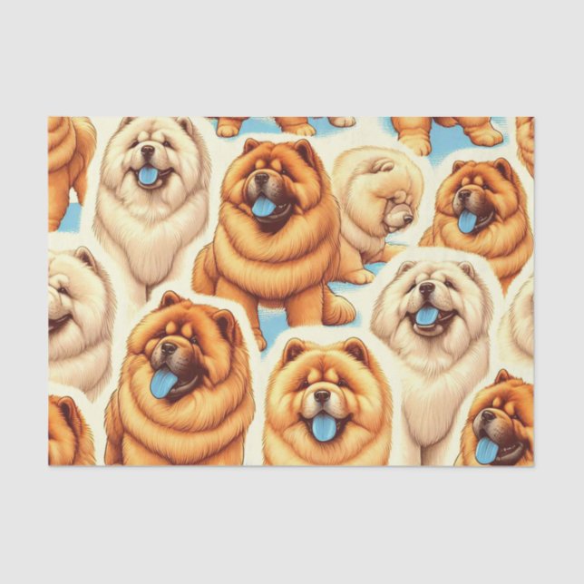 Papel De Seda Patrón retro de brillo de chow-chow (Anverso)