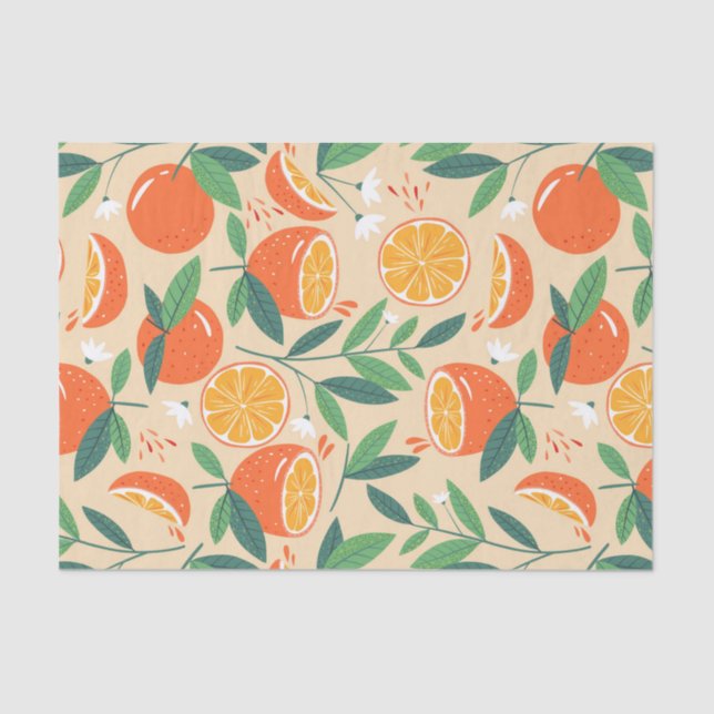 Papel De Seda Patrón retro de fruta de cítricos naranja (Anverso)
