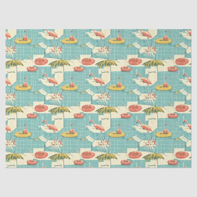 Papel De Seda Patrón Retro de Verano junto a la Piscina de Flame (Anverso)
