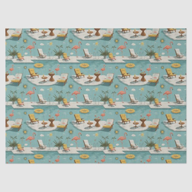 Papel De Seda Patrón Retro de Verano junto a la Piscina de Flame (Anverso)