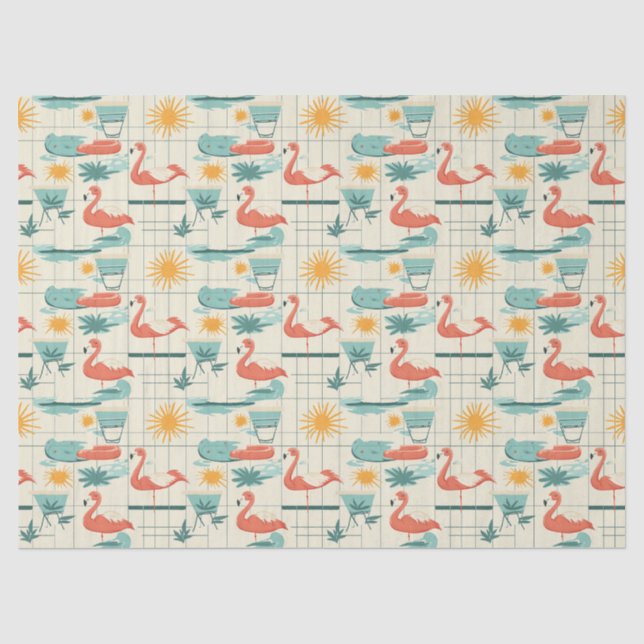 Papel De Seda Patrón Retro de Verano junto a la Piscina de Flame (Anverso)