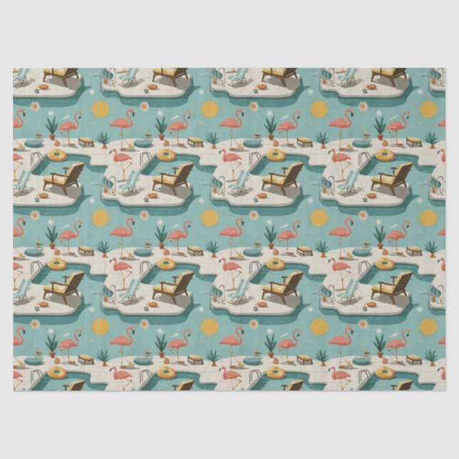Papel De Seda Patrón Retro de Verano junto a la Piscina de Flame (Anverso)