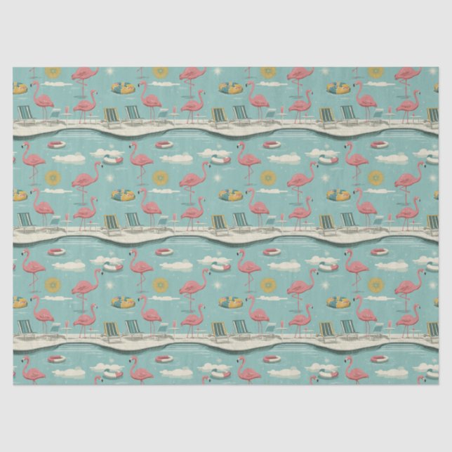 Papel De Seda Patrón Retro de Verano junto a la Piscina de Flame (Anverso)