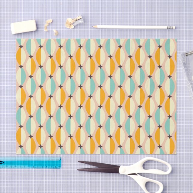 Papel De Seda Patrón retro simétrico con verde azulado entrelaza (Artesanía)