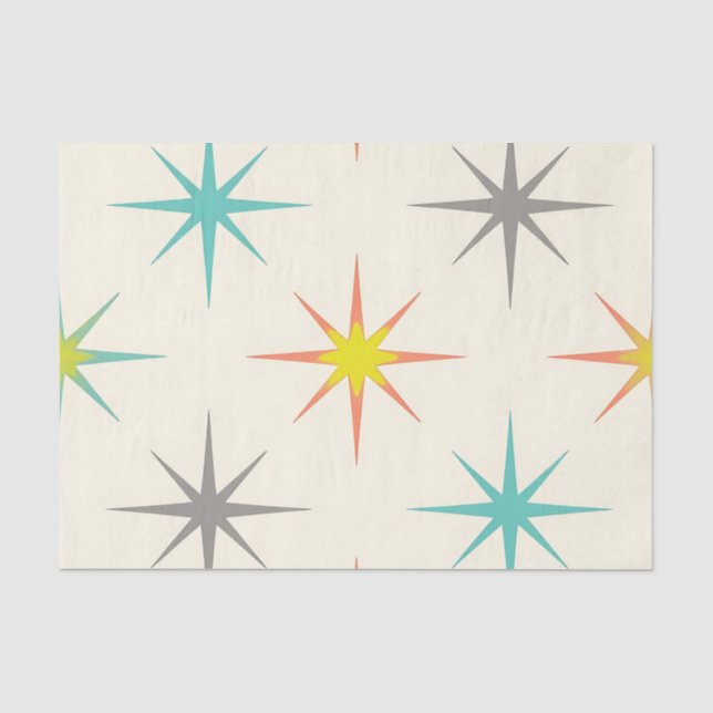 Papel De Seda Patrón Retro Starburst de mediados de siglo (Anverso)
