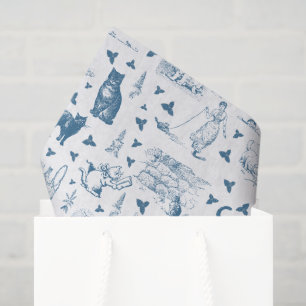 Papel De Seda Patrón retro vintage de la tela Cat Catnip Azul bl
