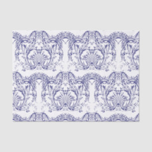 Papel De Seda Patrón rococo barroco azul y blanco