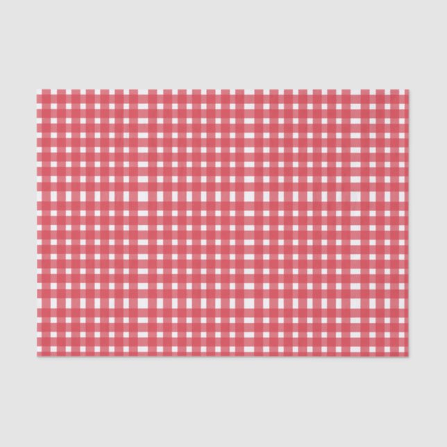 Papel De Seda Patrón rojo de Gingham blanco (Anverso)