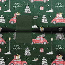 Papel De Seda Patrón rojo de invierno Feliz Navidad Verde