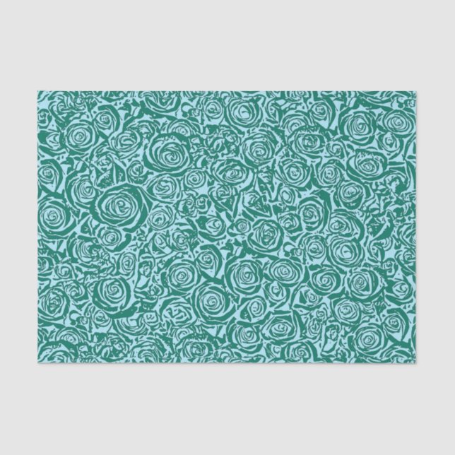 Papel De Seda Patrón Rosa abstracto moderno, Verde azulado y Aqu (Anverso)