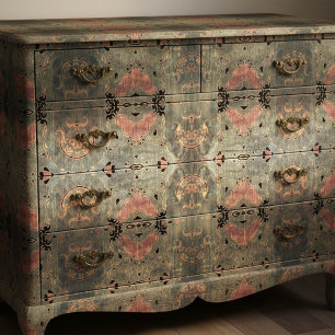 Papel De Seda Patrón Rosa Azul Dusto Vintage En Madera Rústica