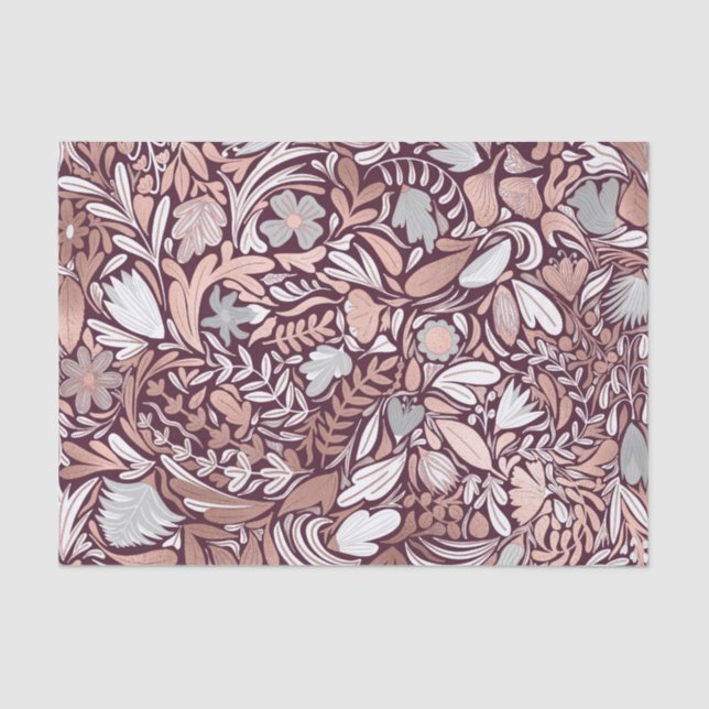 Papel De Seda Patrón Rosa de Ilustracion floral de Borgoña dorad (Anverso)