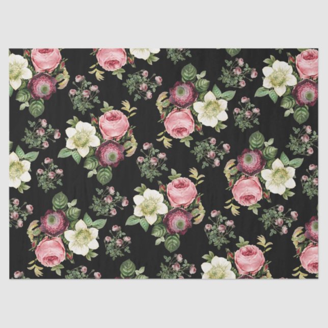 Papel De Seda Patrón Rosa floral vintage (Anverso)