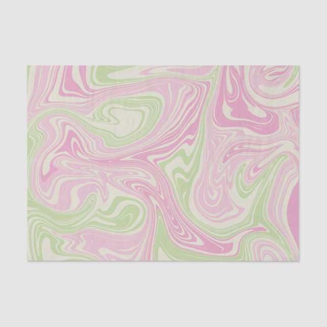 Papel De Seda Patrón rosa Verde De Swirl Líquido (Anverso)